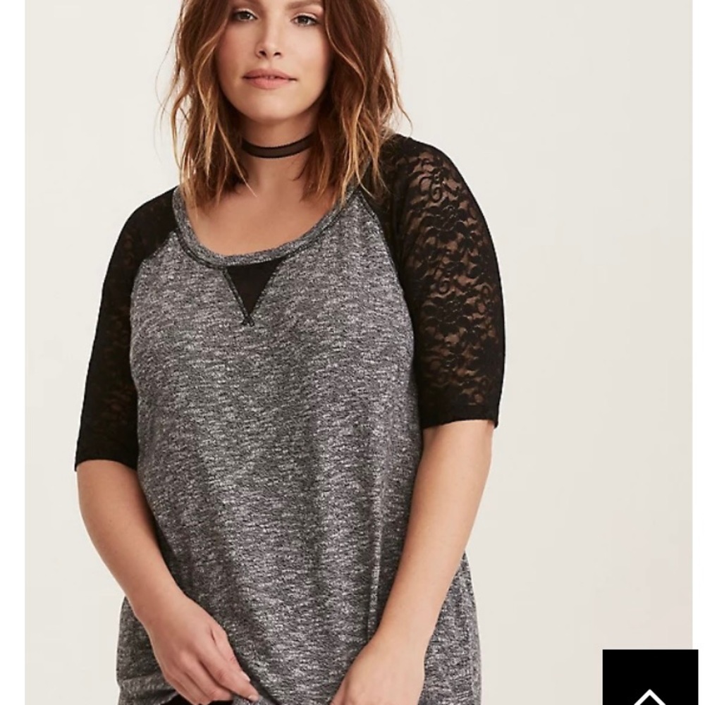 Torrid HACCI KNIT LACE RAGLAN TEE